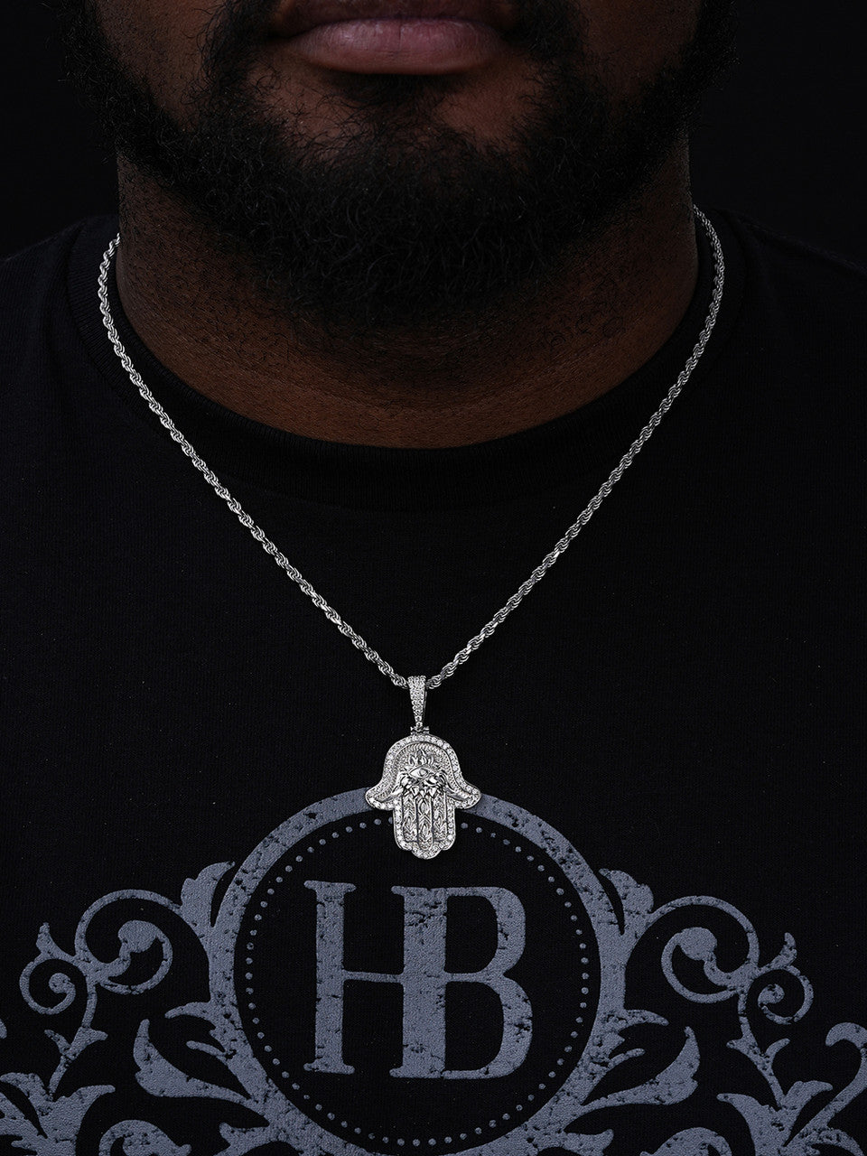 MOISSANITE Hamsa Evil Eye Hand Pendant - 925 Silver - 3 Sizes 1.25"-2.75"