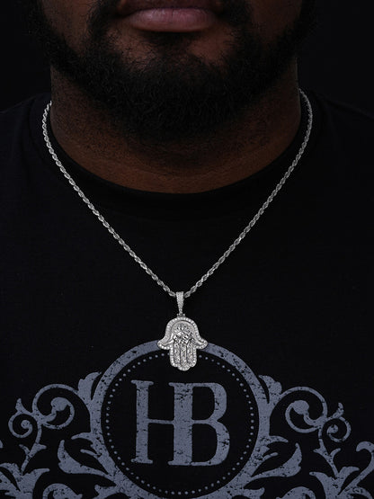 MOISSANITE Hamsa Evil Eye Hand Pendant - 925 Silver - 3 Sizes 1.25"-2.75"