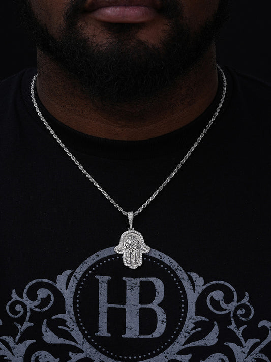 MOISSANITE Hamsa Evil Eye Hand Pendant - 925 Silver - 3 Sizes 1.25"-2.75"