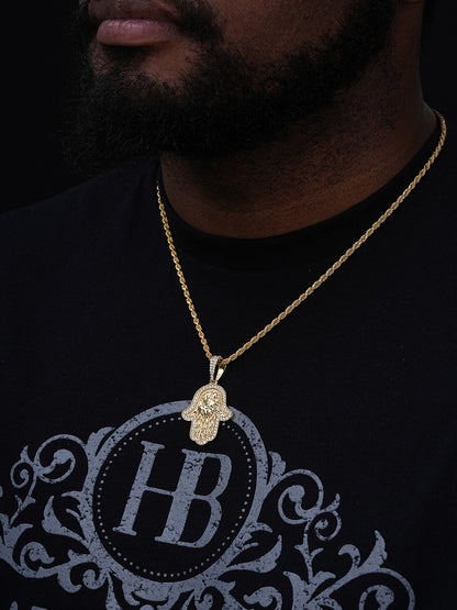 MOISSANITE Hamsa Evil Eye Hand Pendant - 14k Gold Vermeil 925 Silver - 3 Sizes 1.25"-2.75"