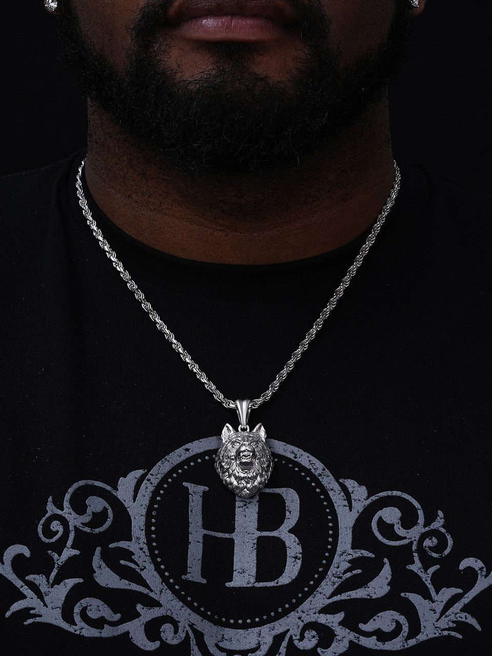 Wolf Head High Detailed Pendant - Sandblasted Matte Finish 14k Gold Vermeil Or 925 Silver - Medium 2"