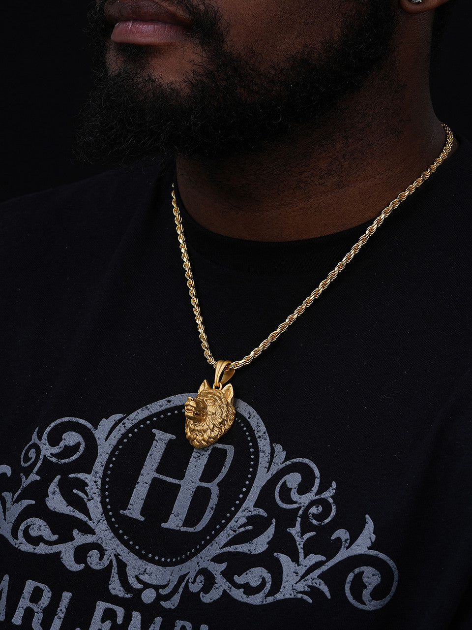 Wolf Head High Detailed Pendant - Sandblasted Matte Finish 14k Gold Vermeil Or 925 Silver - Medium 2"