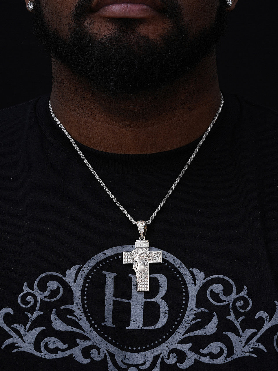 MOISSANITE Jesus Face On Cross Pendant - 14k Yellow/Rose Gold Vermeil Or 925 Silver - Large 2.5"