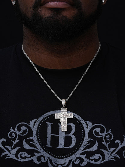 MOISSANITE Jesus Face On Cross Pendant - 14k Yellow/Rose Gold Vermeil Or 925 Silver - Large 2.5"