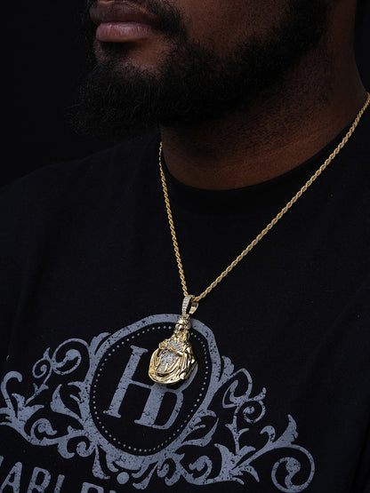 MOISSANITE Sacred Heart Jesus Pendant - 14k Gold Vermeil Or 925 Silver - Large 2.5"