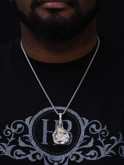 MOISSANITE Sacred Heart Jesus Pendant - 14k Gold Vermeil Or 925 Silver - Large 2.5"