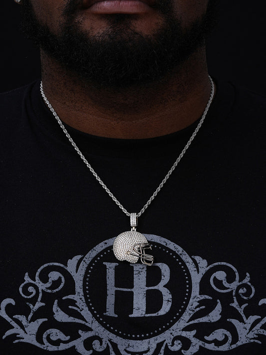 MOISSANITE Football Helmet Iced Out Pendant - 14k Gold Vermeil Or 925 Silver - Small 1.5"
