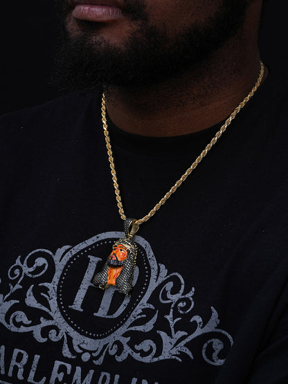 Black MOISSANITE Enamel Jesus Pendant - 14k Gold Vermeil Or 925 Silver - Large 2.5"