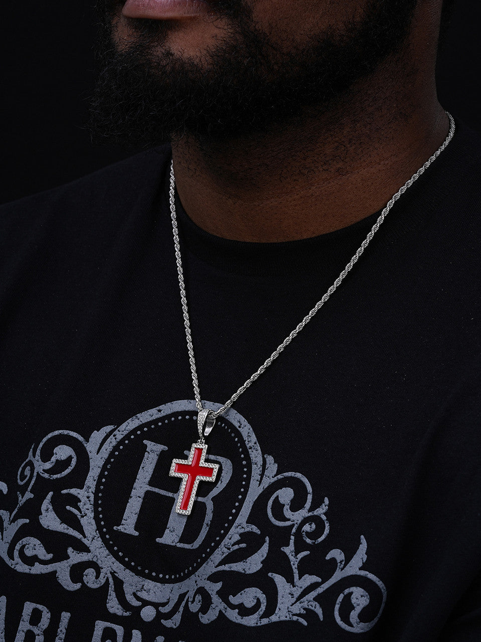 MOISSANITE Cross Blood Red Enamel Enamel Pendant - 925 Silver - 3 Sizes - 1.25"-2.75"