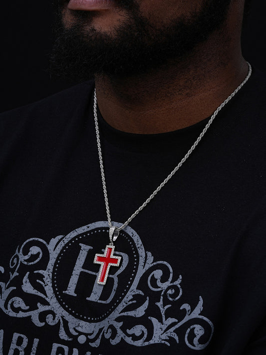 MOISSANITE Cross Blood Red Enamel Enamel Pendant - 925 Silver - 3 Sizes - 1.25"-2.75"