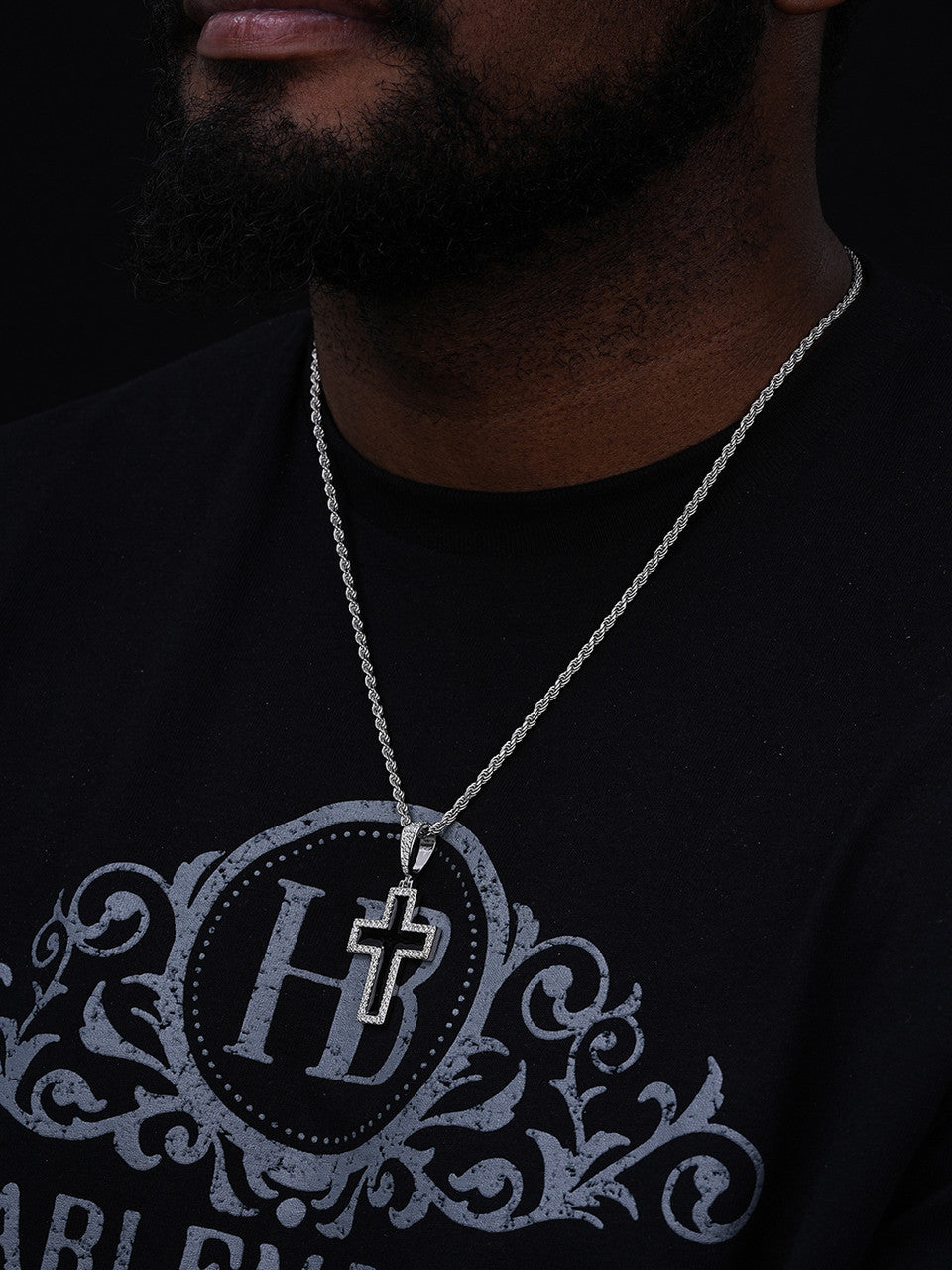 MOISSANITE Cross Pendant Iced Necklace Black Enamel Real 925