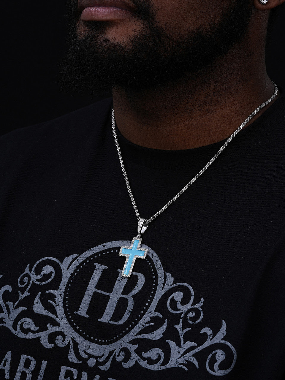 MOISSANITE Cross Light Blue Enamel Pendant - 925 Silver - 3 Sizes - 1.25"-2.75"