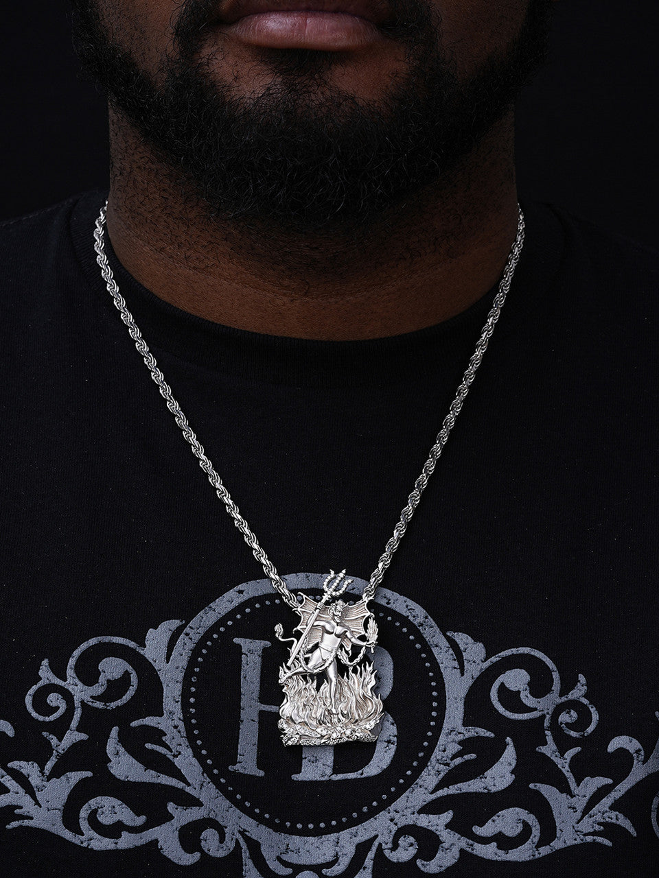 MOISSANITE Devil Satan Pendant - Iced Diablo Demon - 14k Yellow/Rose Gold Vermeil Or 925 Silver  - Large 2.5"