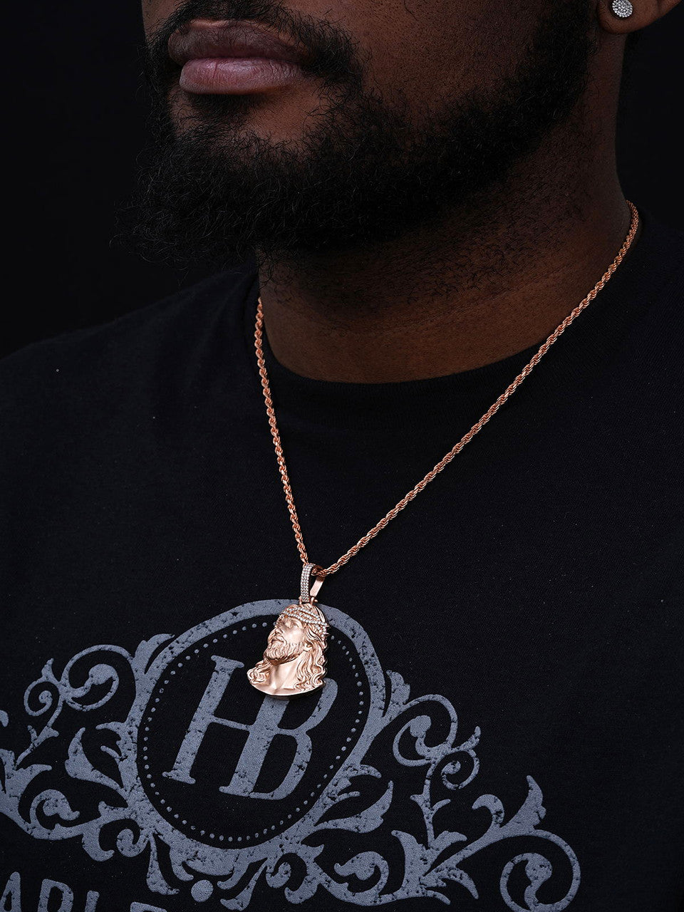 MOISSANITE Passion Of The Christ Jesus Pendant - 14k Rose Vermeil 925 Silver - 3 Sizes 1.5"-3"