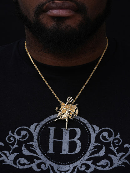 MOISSANITE Devil Satan Pendant - 14k Gold Vermeil 925 Silver - 3 Sizes 1"-2.5"