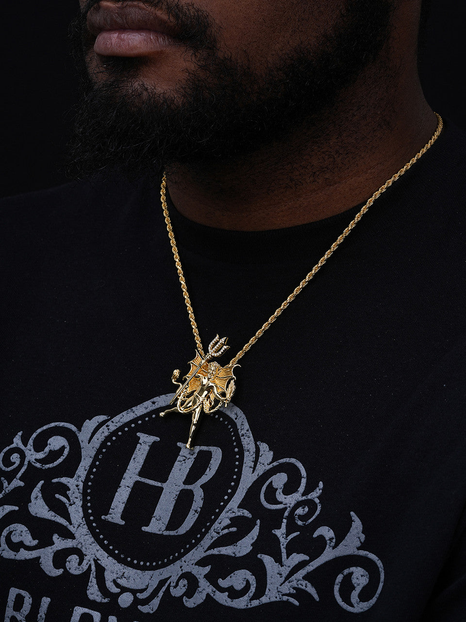 MOISSANITE Devil Satan Pendant - 14k Gold Vermeil 925 Silver - 3 Sizes 1"-2.5"