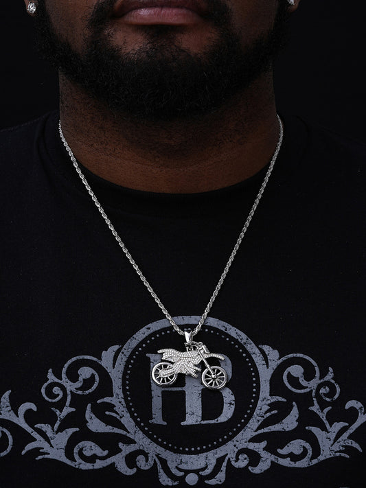 MOISSANITE Motorcycle Dirt Bike Pendant - 14k Gold Vermeil or 925 Silver - Medium 2"