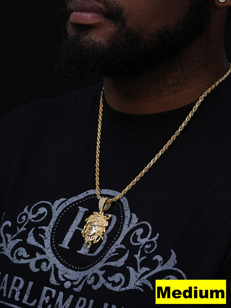 MOISSANITE Medusa Head Pendant - 14k Gold Vermeil 925 Silver - 3 Sizes 0.75"-2.5"