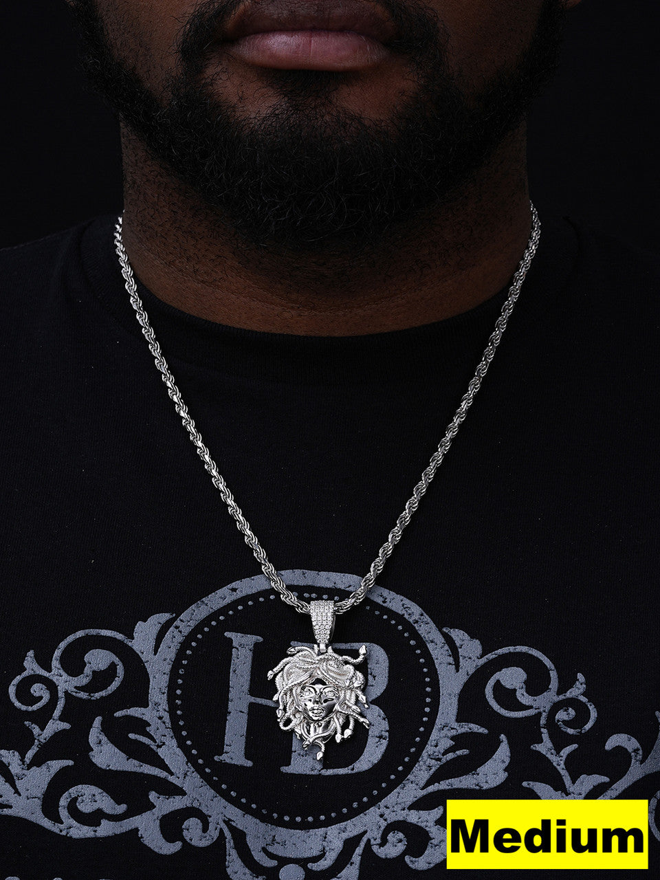 MOISSANITE Medusa Head Pendant - 925 Silver - 3 Sizes 0.75"-2.5"