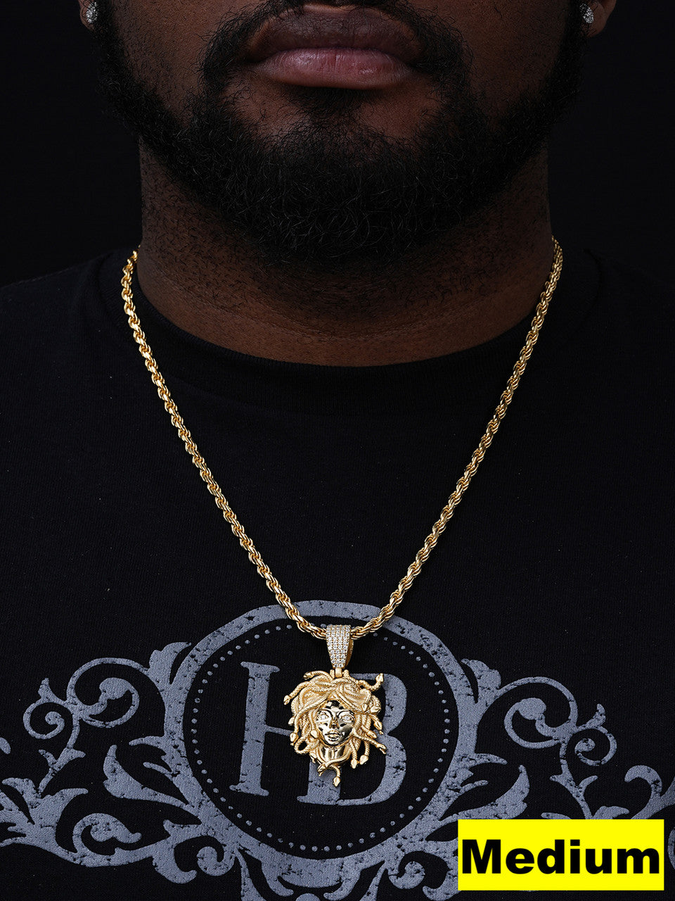 MOISSANITE Medusa Head Pendant - 14k Gold Vermeil 925 Silver - 3 Sizes 0.75"-2.5"