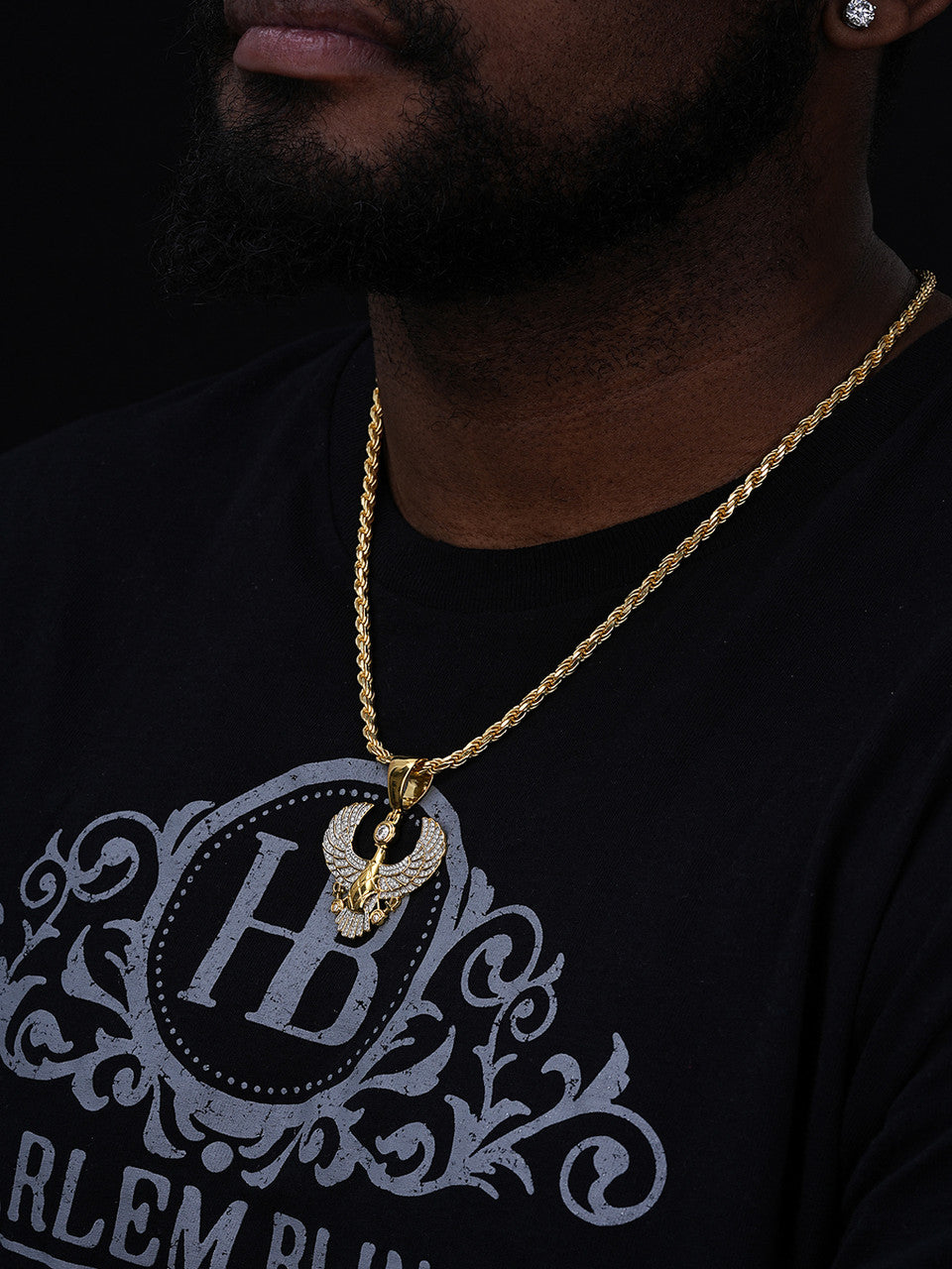 MOISSANITE Horus W. Ankh Pendant - 14k Gold Vermeil Or 925 Silver - Medium 2"