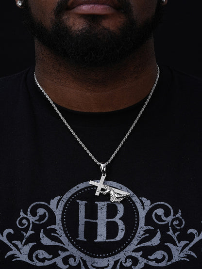 Jesus Carrying Cross Plain Pendant - 925 Silver - 3 Sizes 1"-3"
