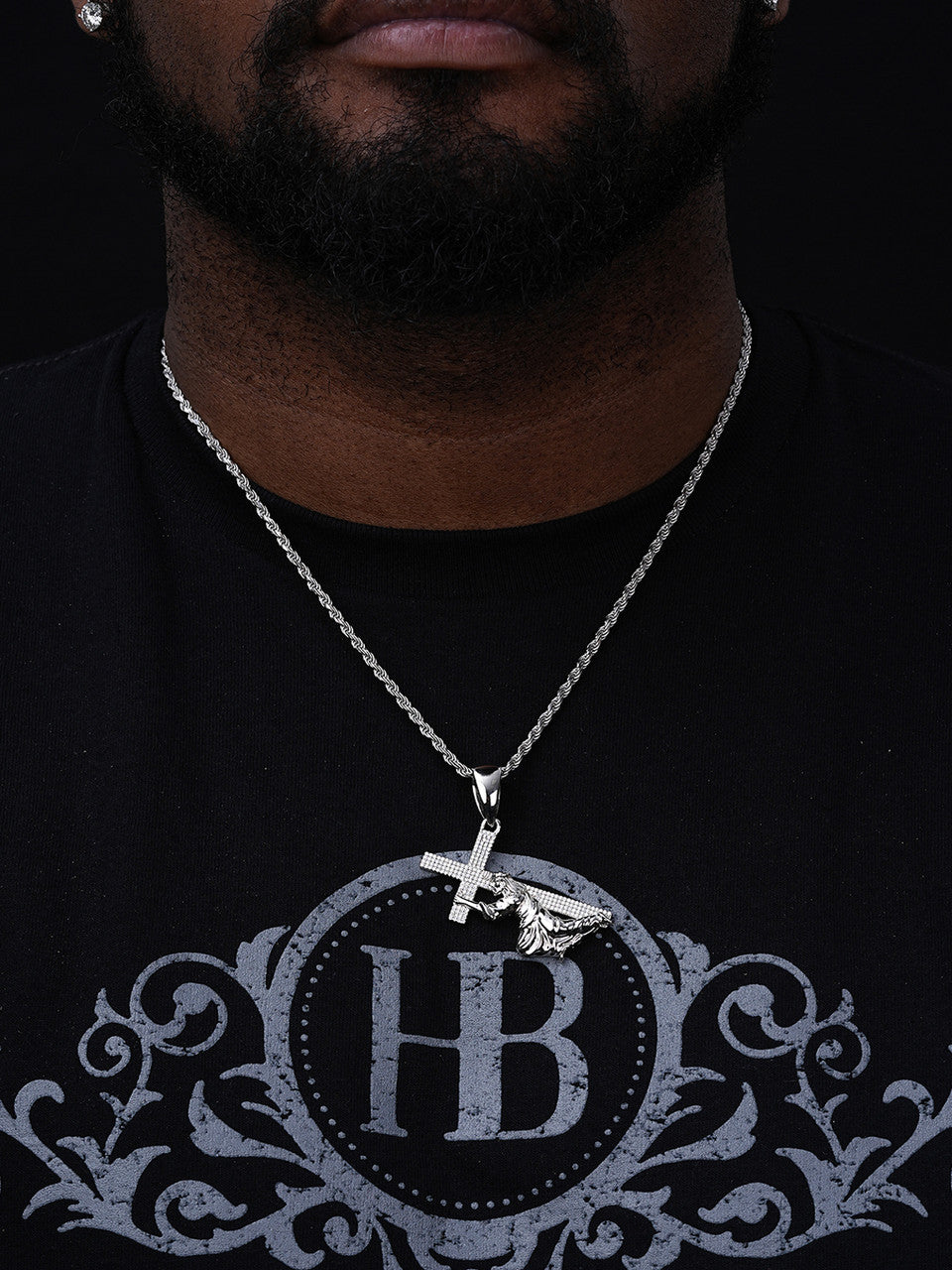 Men's 24" Stainless Steel Cuban Curb Chain Necklace With 3D Jesus Cross Pendant – Silver