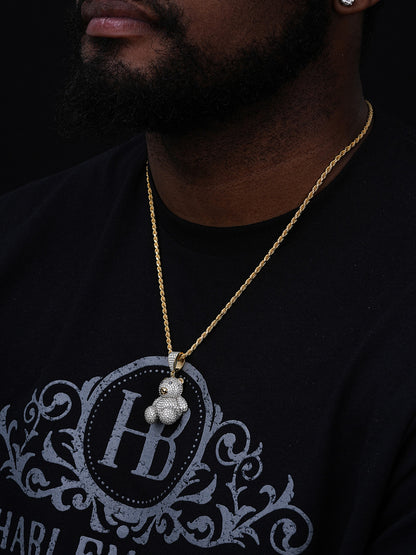 MOISSANITE 3D Teddy Bear Iced Out Pendant - 14k Gold Vermeil Or 925 Silver - Medium 2"