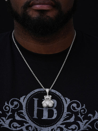 MOISSANITE 3D Teddy Bear Iced Out Pendant - 14k Gold Vermeil Or 925 Silver - Medium 2"
