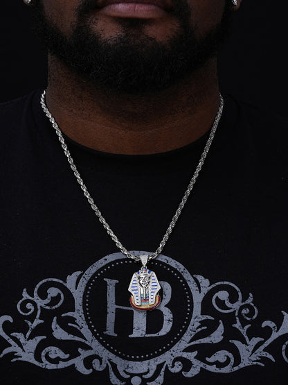 MOISSANITE Kig Tut Egyptian Pharoah W. Enamel Pendant - 14k Gold Vermeil Or 925 Silver - Medium 2"