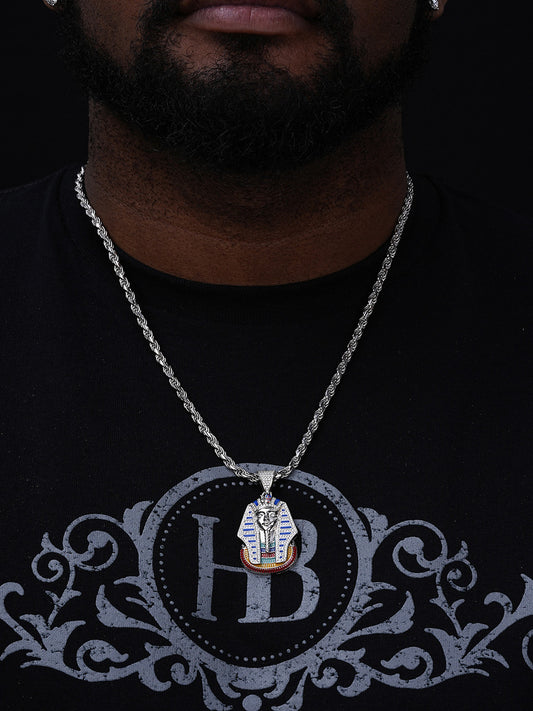 MOISSANITE Kig Tut Egyptian Pharoah W. Enamel Pendant - 14k Gold Vermeil Or 925 Silver - Medium 2"