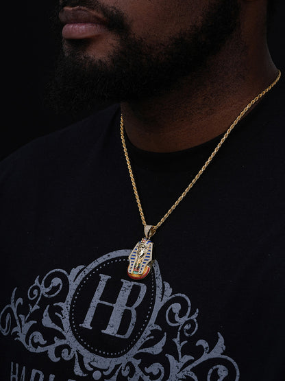 MOISSANITE Kig Tut Egyptian Pharoah W. Enamel Pendant - 14k Gold Vermeil Or 925 Silver - Medium 2"