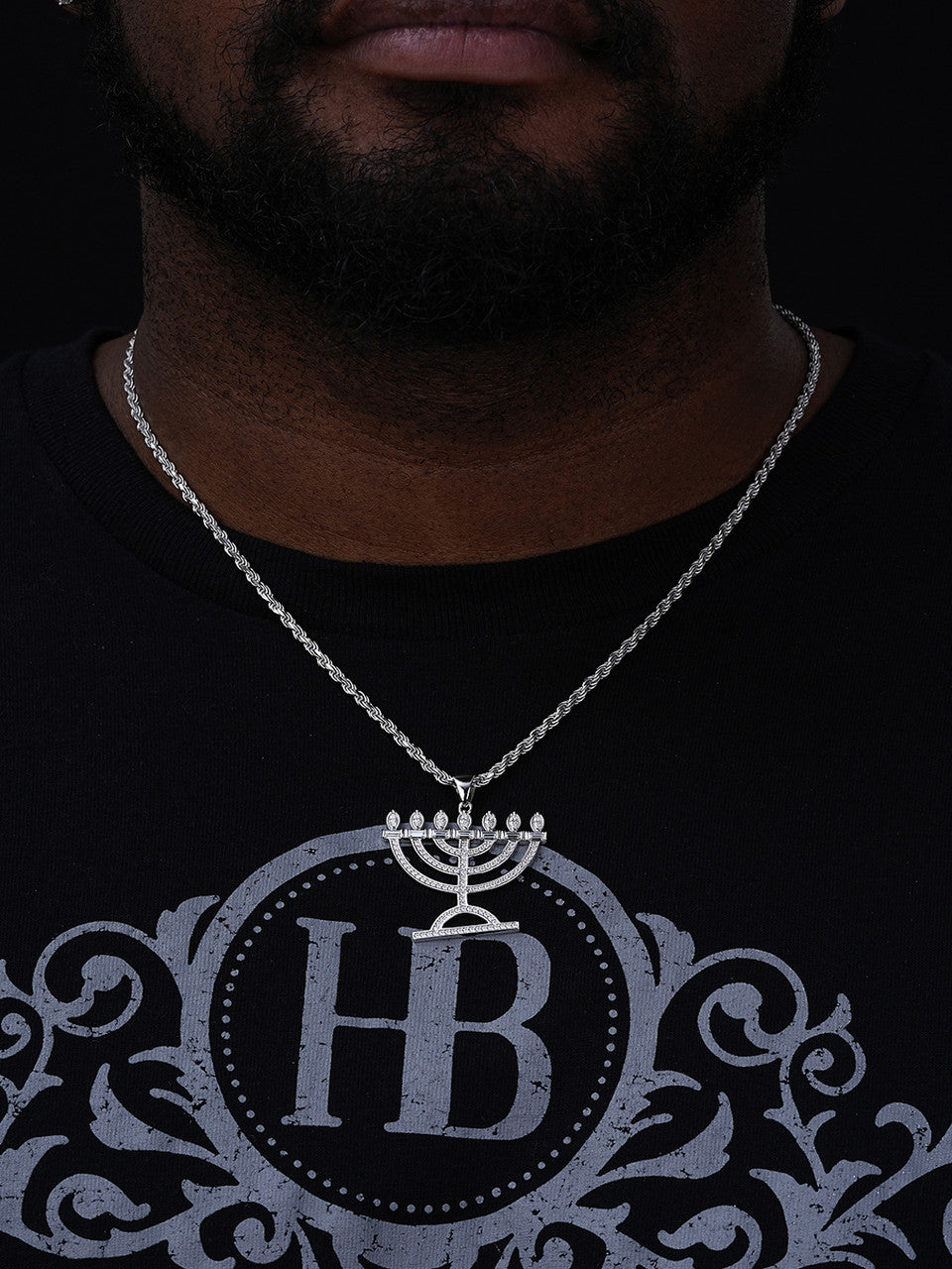 MOISSANITE Iced Jewish Menorah Hebrew Israelite Pendant - 14k Gold Vermeil Or 925 Silver - Medium 1.5"