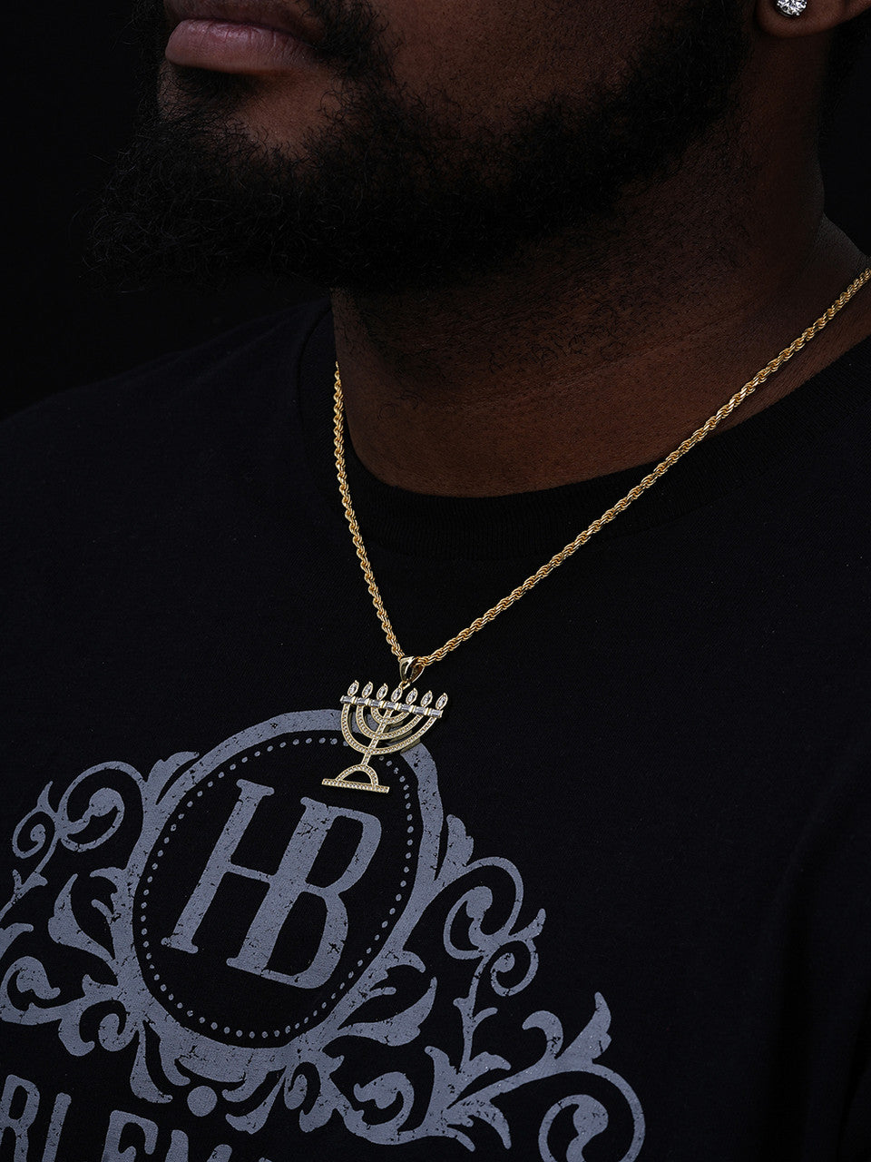 MOISSANITE Iced Jewish Menorah Hebrew Israelite Pendant - 14k Gold Vermeil Or 925 Silver - Medium 1.5"