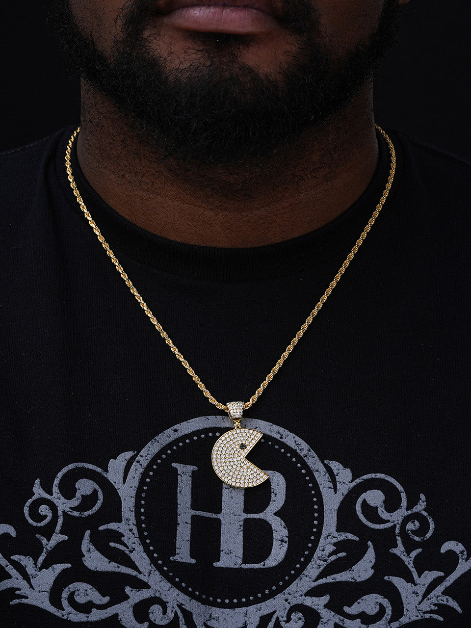 MOISSANITE PACMAN Iced Out Pendant - 14k Gold Vermeil Or 925 Silver - Medium 1.75"