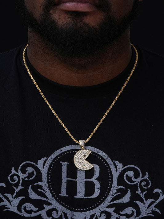MOISSANITE PACMAN Iced Out Pendant - 14k Gold Vermeil Or 925 Silver - Medium 1.75"