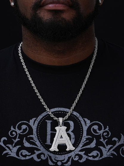 MOISSANITE A - Z Initials Gothic Letter Iced Out Pendant - 925 Silver - Large 2.75"