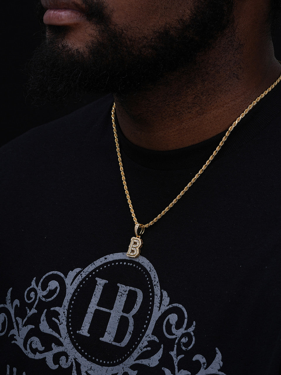 MOISSANITE A - Z Initials Gothic Letter Iced Out Pendant - 14k Yellow Gold Vermeil Or 925 Silver - Small 1.25"