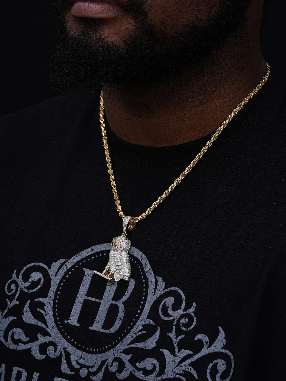 MOISSANITE Owl Iced Out Pendant - 14k Gold Vermeil Or 925 Silver - Medium 2.25"