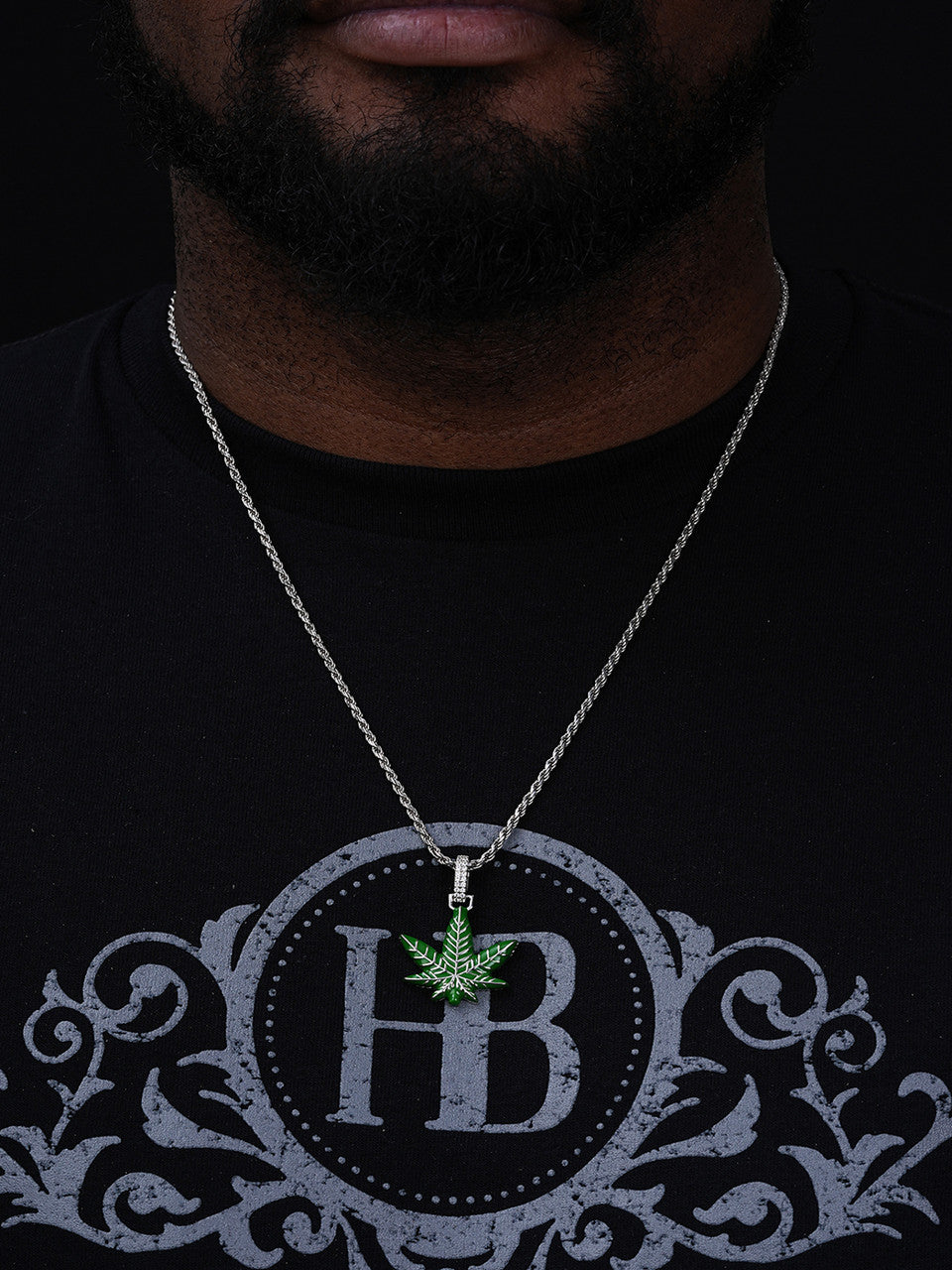 MOISSANITE Marijuana Weed Leaf Pendant - 14k Gold Vermeil Or 925 Silver - Small 1.5"