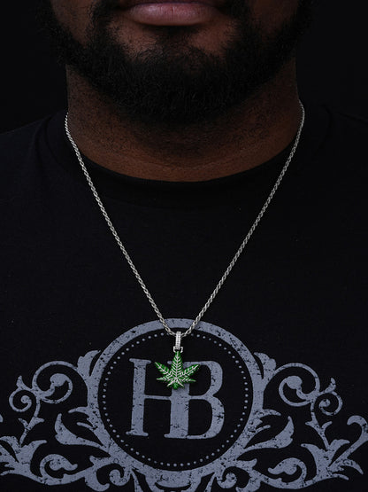 MOISSANITE Marijuana Weed Leaf Pendant - 14k Gold Vermeil Or 925 Silver - Small 1.5"