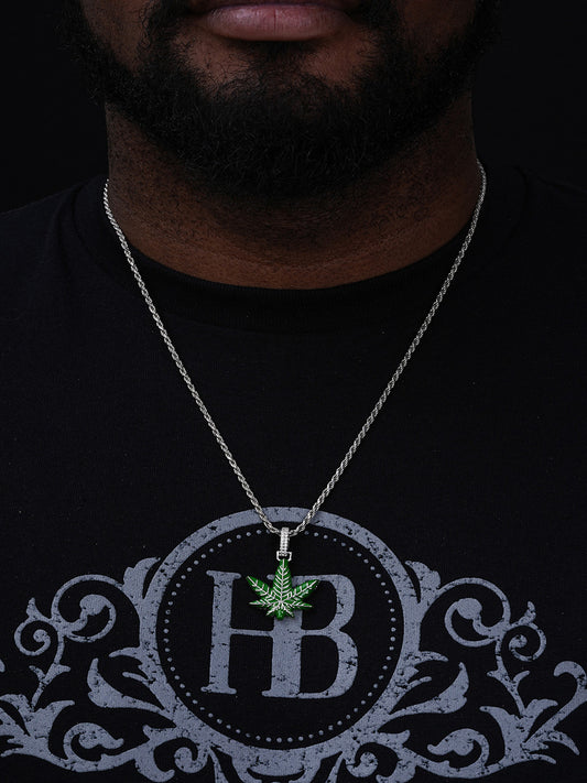 MOISSANITE Marijuana Weed Leaf Pendant - 14k Gold Vermeil Or 925 Silver - Small 1.5"