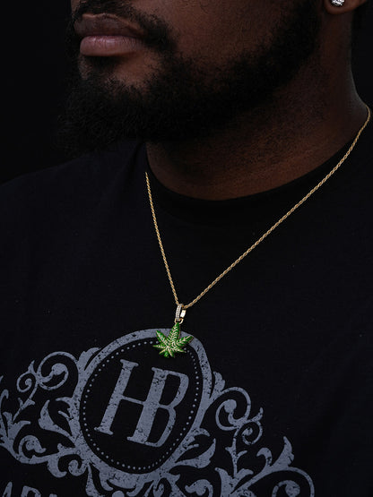 MOISSANITE Marijuana Weed Leaf Pendant - 14k Gold Vermeil Or 925 Silver - Small 1.5"