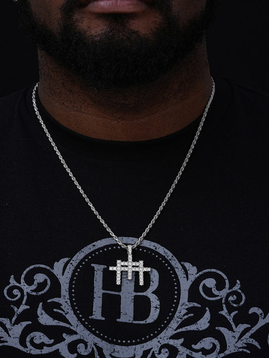 MOISSANITE Triple Cross Hip Hop Pendant - 14k Yellow Gold Vermeil Or 925 Silver - Small 1.5"