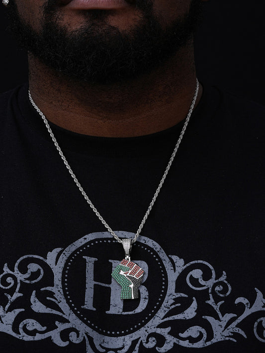 Free Palestine Fist Pendant - 14k Gold Vermeil Or 925 Silver - CZ Stones - Medium 2"