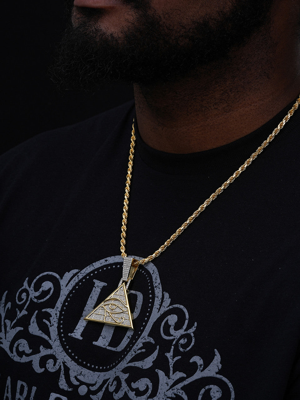MOISSANITE Illuminati Eye Masonic Pyramid Medallion Pendant - 14k Gold Vermeil Or 925 Silver  - Medium 2.25"