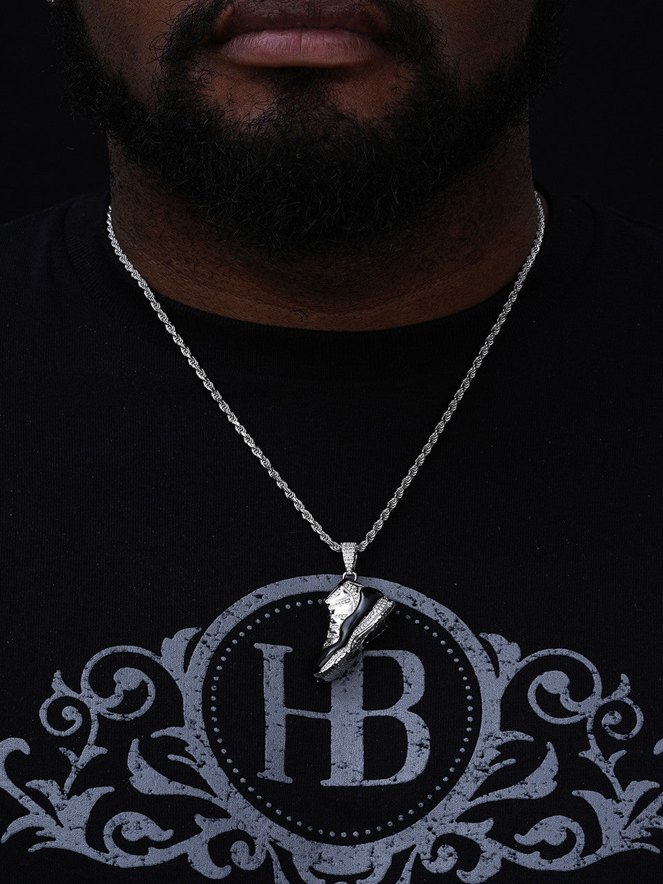 MOISSANITE Air Jordan 45 Black Nike Sneaker Pendant - 14k Gold Vermeil Or 925 Silver - Medium 2"