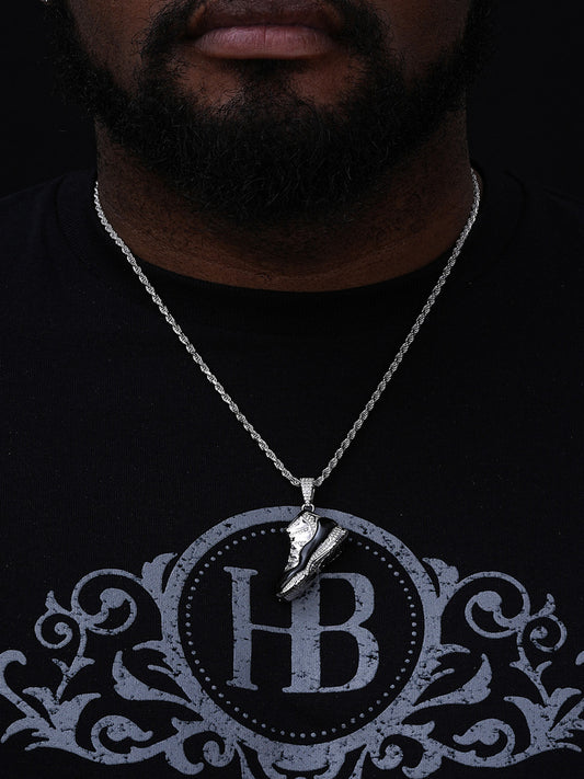 MOISSANITE Air Jordan 45 Black Nike Sneaker Pendant - 14k Gold Vermeil Or 925 Silver - Medium 2"