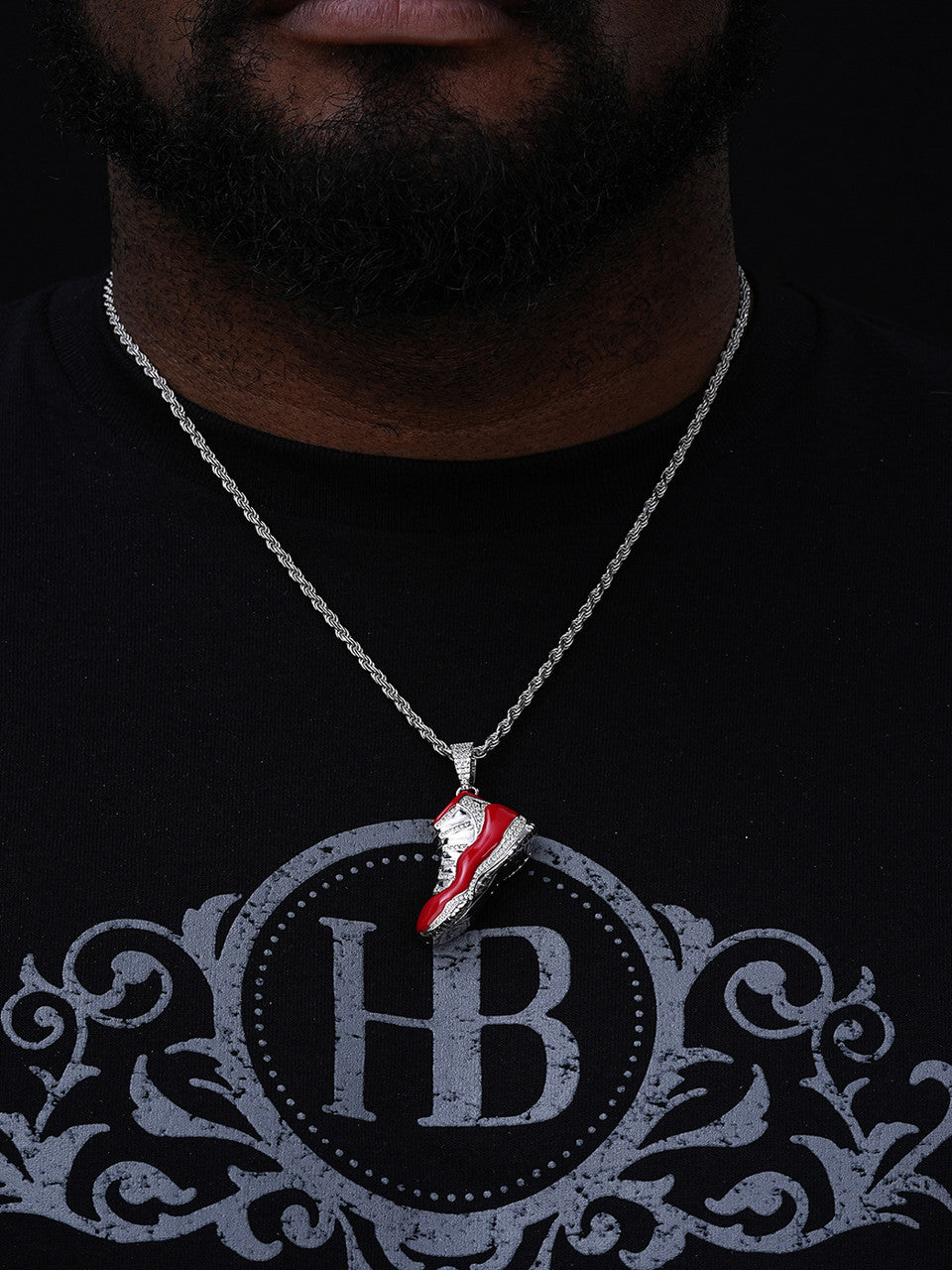 MOISSANITE Air Jordan 45 Red Nike Sneaker Pendant - 14k Gold Vermeil Or 925 Silver - Medium 2"