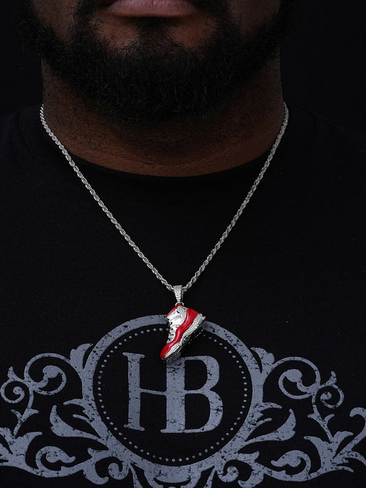 MOISSANITE Air Jordan 45 Red Nike Sneaker Pendant - 14k Gold Vermeil Or 925 Silver - Medium 2"